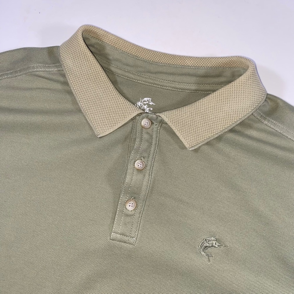 Islander Mens XXL Sage Green Pima Cotton Blend Short Sleeve Fish Logo Polo Shirt